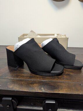 Donald J. Pliner Derryd Black Open Toe Mules (Crepe Elastic)